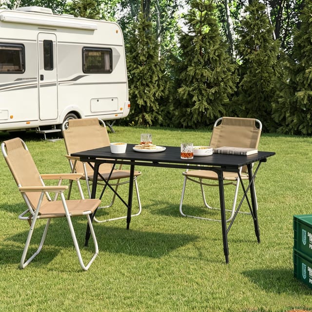 Redom Klappbarer Campingtisch Aus Aluminium, Höhenverstellbar, 120 X 68,5 Cm, Schwarz