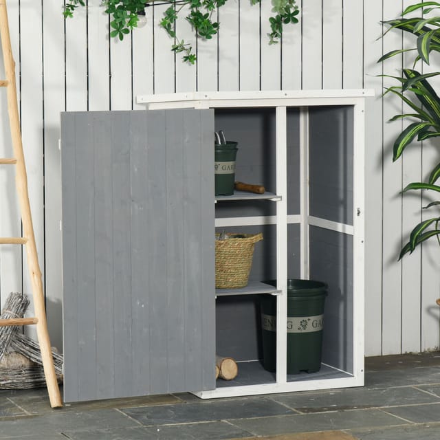 Gartenschrank Aus Holz Mit 2 Einlegeböden, Abschließbarer Tür, 75 X 56 X 115 Cm, Schwarz/grau/weiß