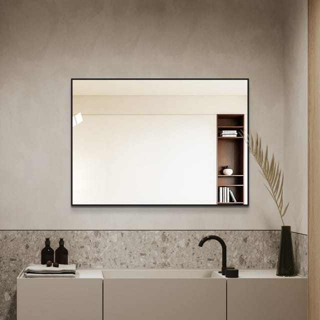 Badezimmerspiegel 50 X 70 Cm Mit Schwarzem Aluminiumrahmen, Wandmontage