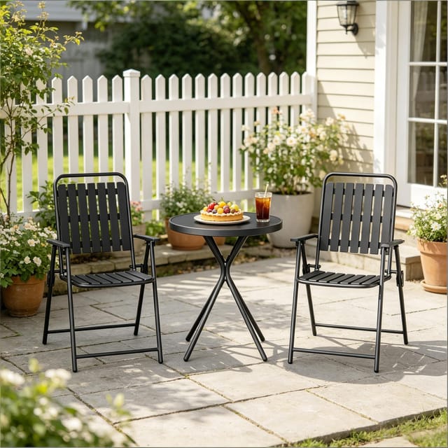 Redom 3-teiliges Klappbares Gartenmöbel-set Mit Glastisch, Schwarz