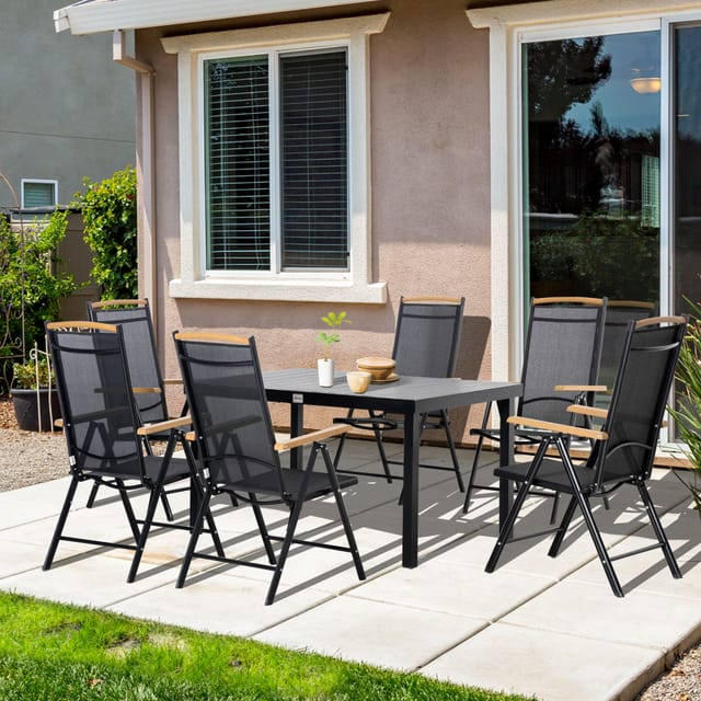 Gartenmöbel-set Für 6 Personen Mit Tisch Und 6 Klappstühlen, 7-fach Verstellbar, Aluminium, Schwarz
