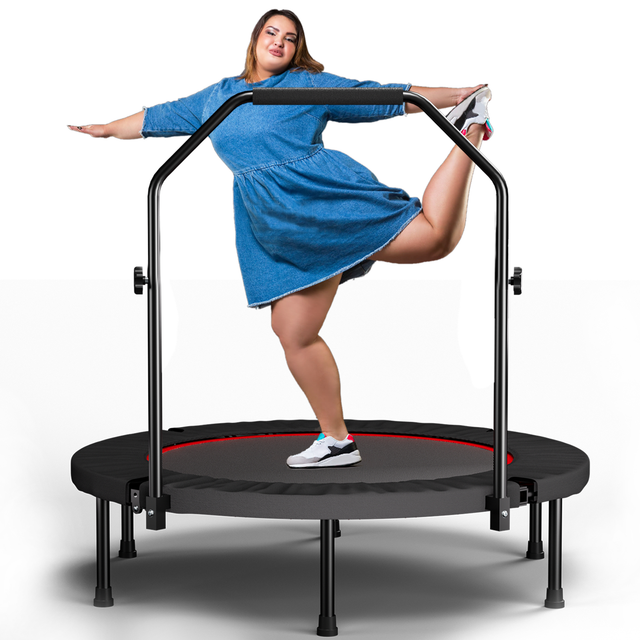 Klappbares Fitnesstrampolin 101 Cm Mit Verstellbarem Haltegriff, 30 Gummiseilen, Stahl, Schwarz