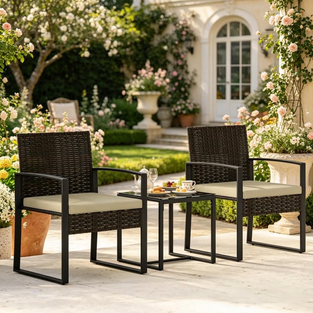 3-teiliges Balkonmöbel-set Mit Quadratischem Tisch 40 X 40 Cm Und 2 Sesseln, Schwarzes Polyrattan