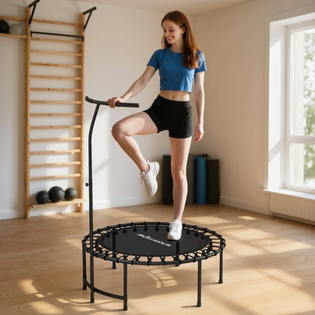 Fitness-trampolin Mit Verstellbarem Haltegriff, 36 Gummiseile, Ø 102 Cm, Schwarz