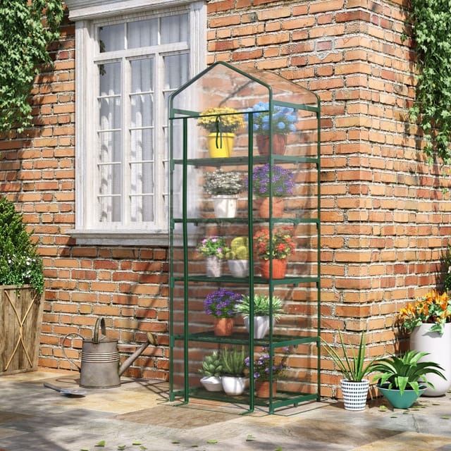 Mini-gewächshaus Mit 5 Regalböden Für Blumen Und Gemüse, 69 X 49 X 193 Cm, Transparent/grün
