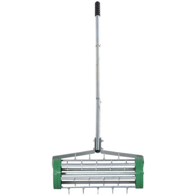 Manueller Rasenlüfter Mit Walze, 43,5 Cm Breit, Verzinkter Stahl, Grün/silber