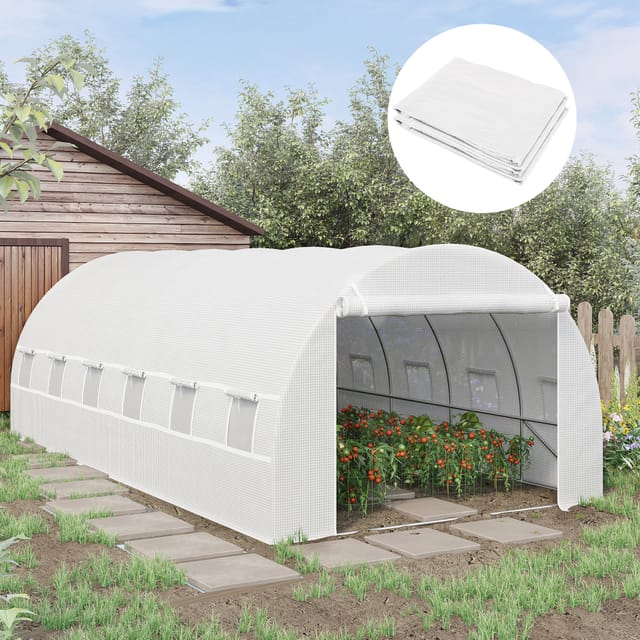 Ersatzfolie Für Gewächshaus 600 X 300 X 200 Cm Mit Fronttür, 12 Fenstern, Weiß
