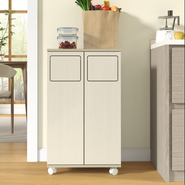 Mülltrennschrank Mit 2 Fächern Auf Rollen, Holzoptik Und Weiß, 46,7 X 35 X 80 Cm