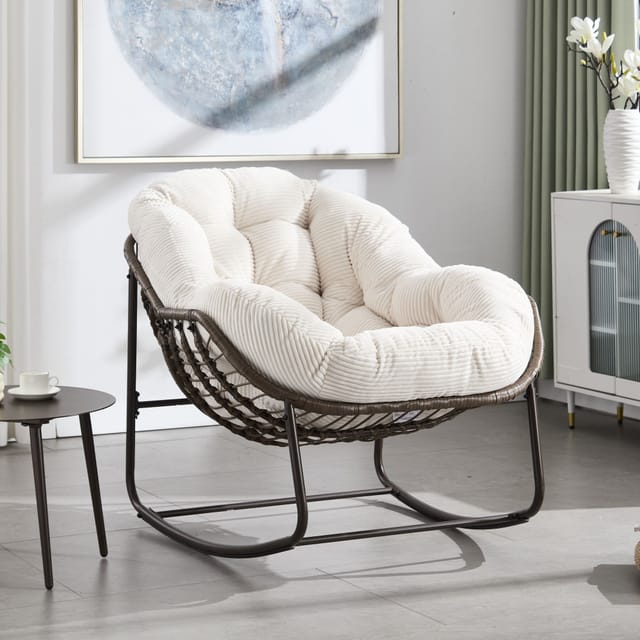 Redom Schaukelstuhl Aus Polyrattan Mit Rückenlehne, 78 X 106 X 90 Cm, Weiß