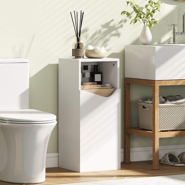 Schmaler Badezimmerschrank 30 X 30 X 71,5 Cm Mit Offenem Fach, Verstellbaren Böden, Weiß