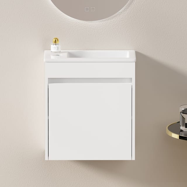 Redom Weißer Bad-waschtischunterschrank, 46 Cm, Mit Soft-close-tür