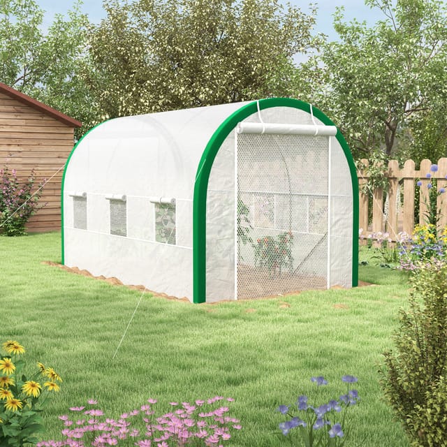 Foliengewächshaus 3,58 X 2,1 X 2,1 M Mit Aufrollbarer Tür, Verzinkter Stahl, Weiß