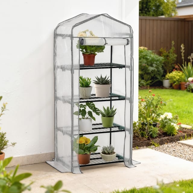 Redom Mini-gewächshaus Mit 4 Regalböden, 70 X 50 X 160 Cm, Polyethylen, Weiß