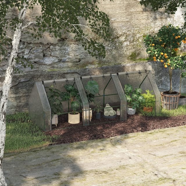 Mini-tunnelgewächshaus Aus Stahl, Pe-folie 140 G/m², 3 Aufrollbare Fenster, 270 X 90 X 90 Cm, Weiß