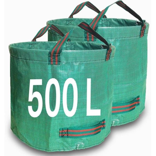 Fliti Gartenmüllsäcke 500 L × 2 – Extrem Widerstandsfähiges Polypropylengewebe, 4 Griffe + Flexible Schlaufe Zum Schnellen Befüllen