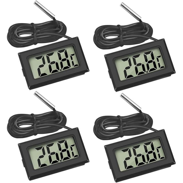 Fliti Wasserdichte Lcd-digitalthermometer – 4er-pack Sonden Für Kühlschrank & Aquarium, Messbereich -50 °c Bis +110 °c