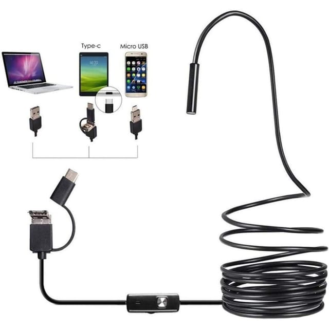 Fliti 3-in-1 Usb-c Endoskop-inspektionskamera Für Android, 7 Mm, Ip67 Wasserdicht, 6 Einstellbare Leds, Hd Schwarz Für Rohre Und Waschbecken
