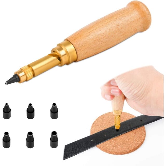 Automatischer Holzachel Fliti Für Leder Und Papier – 6 Austauschbare Spitzen (1,5 Bis 4 Mm) – Näharbeiten, Buchbinderei, Lederverarbeitung
