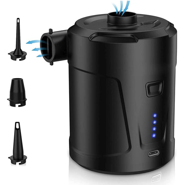 Fliti Tragbarer Elektrischer Luftaufbläser 4000 Mah – Bis Zu 60 Minuten Akkulaufzeit, 4000 Pa Druck, 3 Düsen Inklusive (matratze, Boot, Pool)