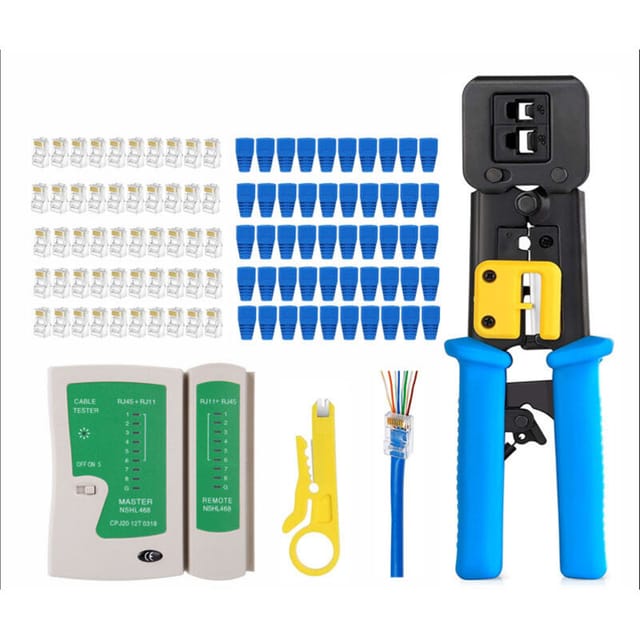 Fliti Kabeltester Und Rj45/rj11 Crimpzange Für Cat6/cat5e/cat5 – 50 Stecker Im Lieferumfang Enthalten, Professionelles Multifunktionswerkzeug