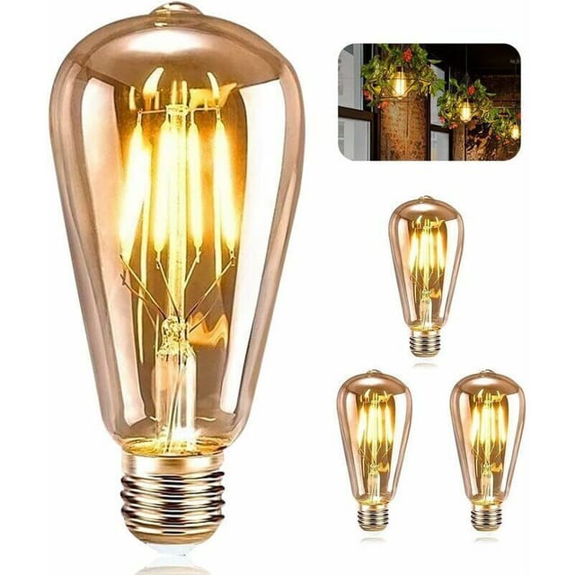 Fliti 3er-pack Edison E27 St64 Vintage-led-glühbirnen Mit Warmem Glühfaden, 4 W – Für Die Inneneinrichtung Von Cafés, Bars Oder Restaurants