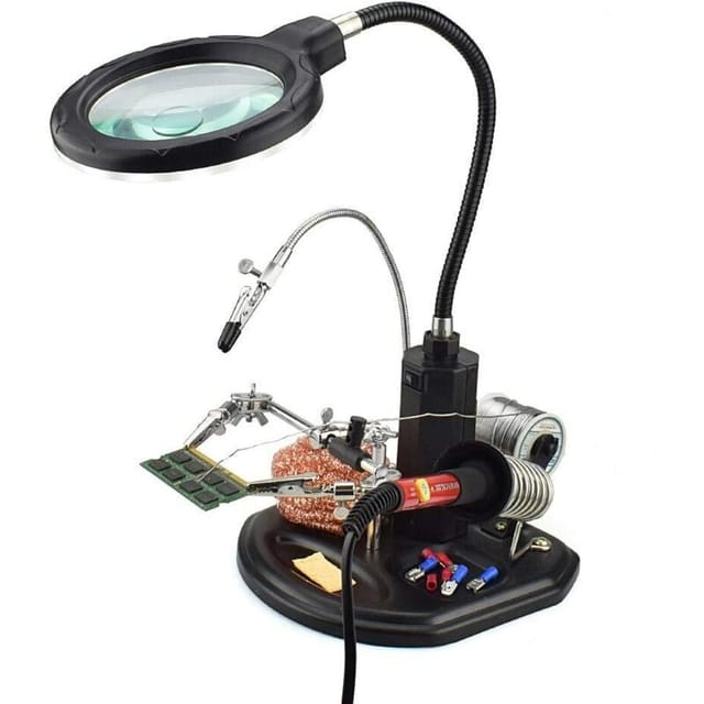 Fliti 2,5x–4x Präzisionslupe Mit Integrierter Led-beleuchtung, Universeller Lötkolbenhalter + Klemmen Und Clips