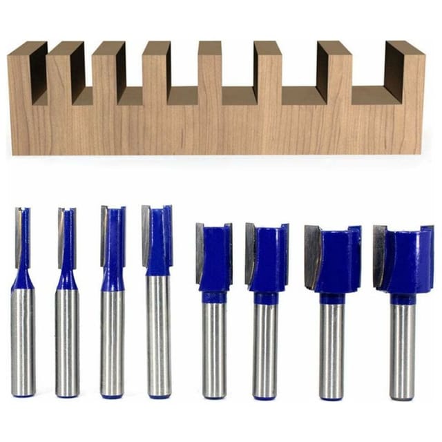 Fliti Set Mit 8 Geraden Fräsern Mit 8 Mm Schaft Und Doppelnut Für Holzbearbeitungswerkzeuge – Durchmesser 5 Bis 20 Mm