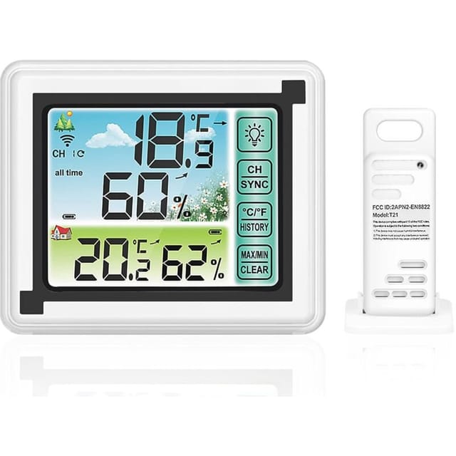 Fliti Drahtlose Wetterstation Mit Außensensor, Verstellbarem, Hintergrundbeleuchtetem Lcd-bildschirm, Digitalem Thermometer Und Hygrometer Für Den Innen- Und Außenbereich