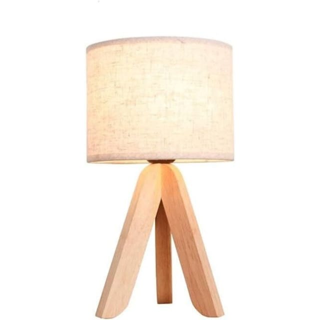 Fliti Nachttischlampe Aus Massivholz Mit Leinenschirm, 32 Cm H X 18 Cm B, E27, Retro-elegant, Für Schlaf- Oder Wohnzimmer