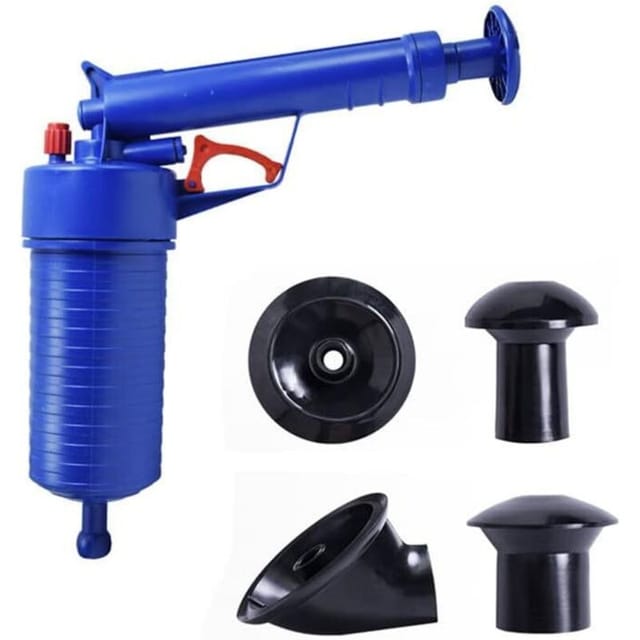 Fliti Pneumatischer Abflussreiniger Für Toiletten, Waschbecken Und Spülbecken – Druckluftpumpe Mit 4 Austauschbaren Saugnäpfen (blau)