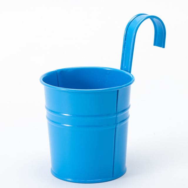 Fliti2 Blaue Metall-hängepflanzgefäße Mit Abflusslöchern – 2er-set Eisentöpfe Für Die Gartendekoration