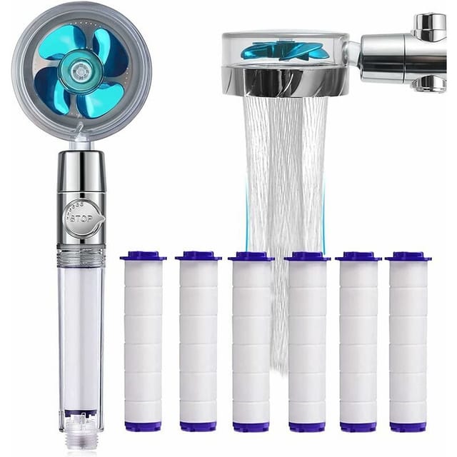 Fliti Blue Handbrause – Antikalk- Und Wassersparsystem, 360°-drehung, Mit 6 Austauschbaren Pp-filtern