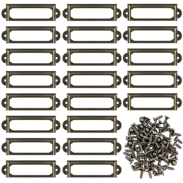 Fliti Etikettenhalter Aus Bronzefarbenem Metall – 50er-pack (5,9 X 1,7 Cm) Inklusive 110 Schrauben Für Möbel Und Regale