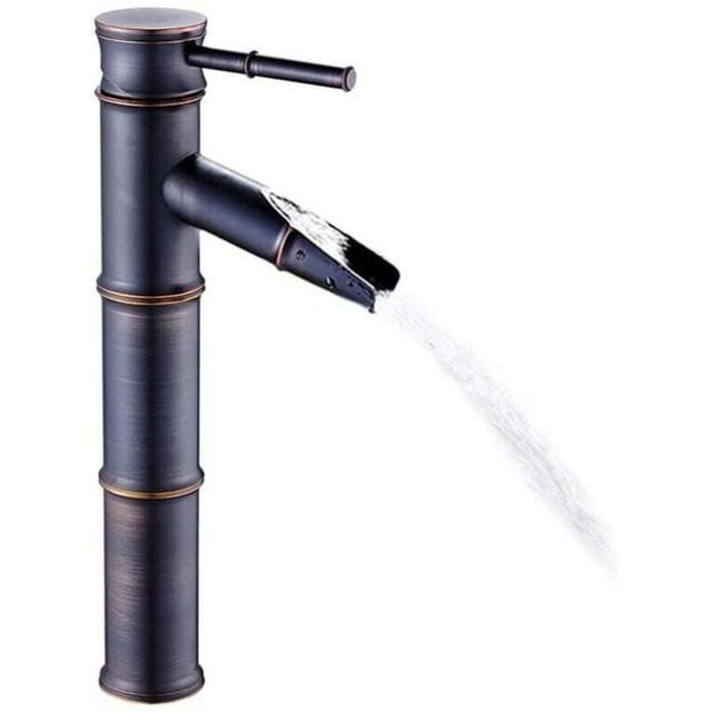 Fliti Moderne Edelstahl-waschtischarmatur Mit Antikbronze-finish Und Bambus-design, 3 Anschlüsse, Ohne Ablaufgarnitur