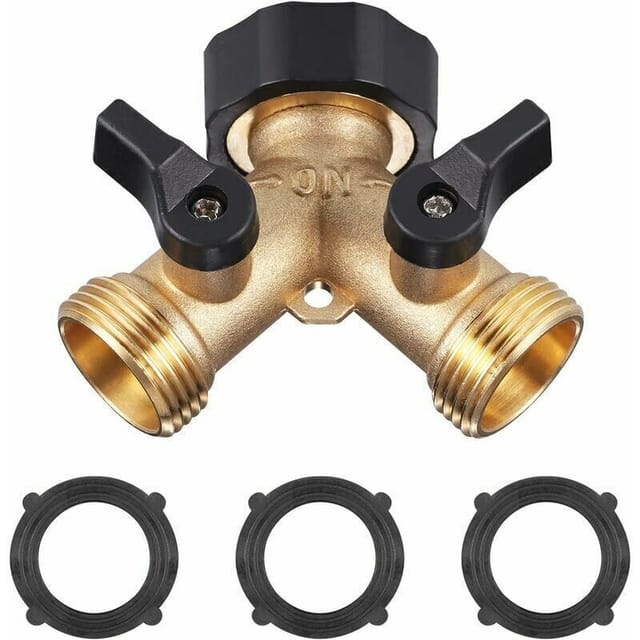 Fliti Doppelter 3/4″-gartenhahnanschluss Aus Messing – Y-förmiger Verteiler Mit 3 Gummimatten, Ideal Für Waschmaschinen Und Bewässerungsanlagen