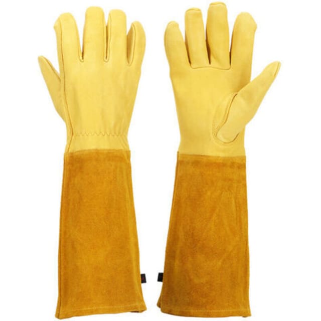 Flitigants Gartenhandschuh Für Damen Und Herren – Strapazierfähiges Rindsleder, Lange, Dornenfeste Ärmel, Größe L, Gelb