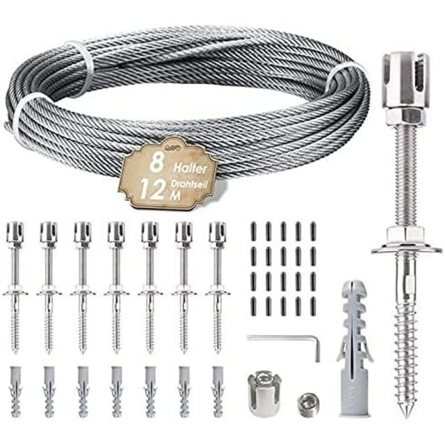 Fliti 304 Kletterpflanzenstütze Aus Edelstahl – Komplettes 12-m-set Mit 8 Spannern Und 3-mm-seil Für Beton-/holzwände