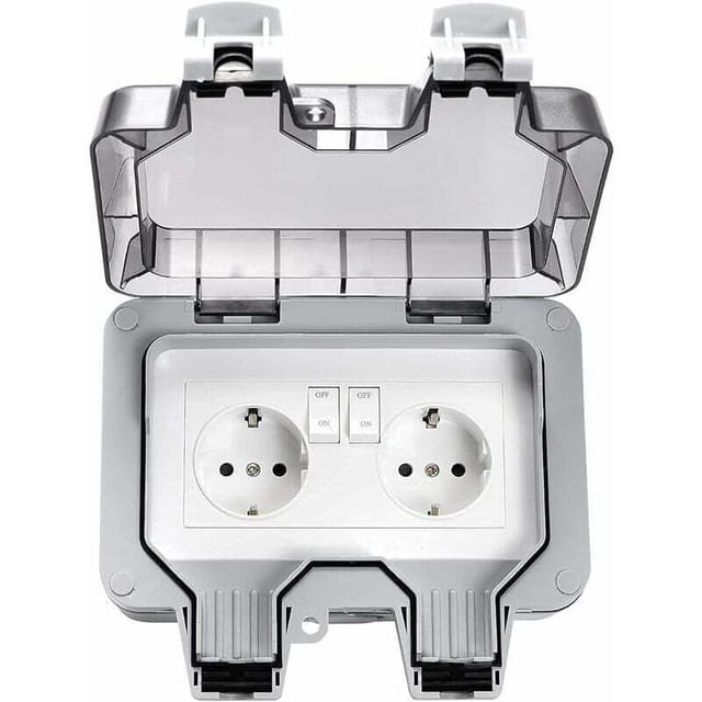 Fliti Ip66 Doppelte Wasserdichte Außensteckdose – 2 Steckdosen Mit Abdeckungen, Ideal Für Garagen, Pools Und Gärten