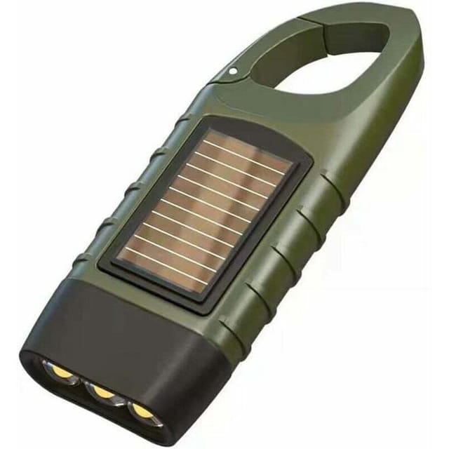 Fliti Wiederaufladbare Handkurbel- Und Solar-taschenlampe – Tragbare Notleuchte Für Camping/outdoor, Mit Karabiner, Grün