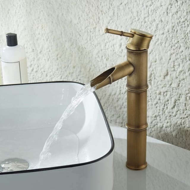 Fliti Waschbeckenarmatur Aus Massivem Messing Mit Wasserfallkante – Einhebelmischer In Antik-bambus-optik, Elegantes Und Funktionales Design