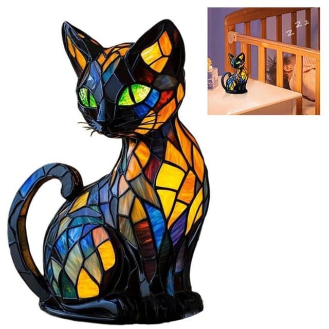 Fliti Vintage Tier-nachtlicht Aus Buntglas – Umweltfreundliche Tischlampe Aus Kunstharz, 20 Cm, Sanftes Licht Fürs Kinderzimmer