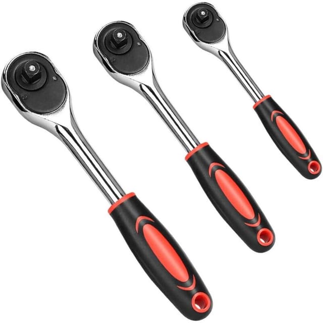 Fliti Profi-steckschlüsselsatz, 3-teilig (1/4", 3/8", 1/2") Mit Robuster Ratsche, Ergonomischem Rotem Griff Und Schnellverschluss