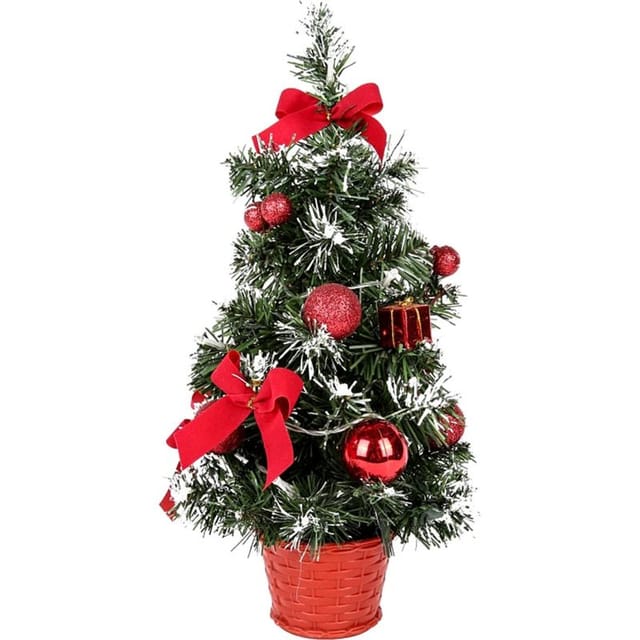 Fliti Miniatur-led-weihnachtsbaum 40 Cm Mit Integrierter Lichterkette Und Roter Dekoration – Ideal Für Den Partytisch