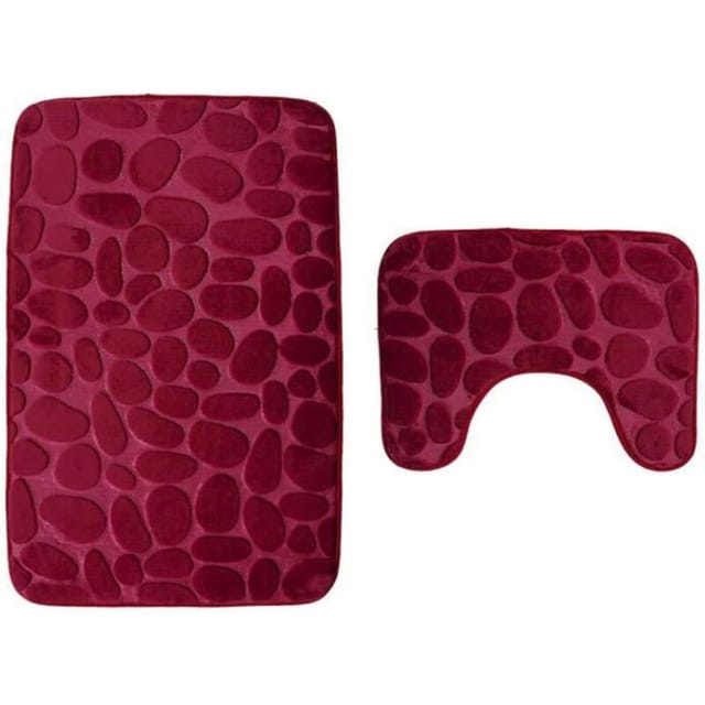 Fliti 2-teiliges Bad- Und Wc-matten-set Aus Mikrofaser-polyester Mit Rutschfester Gummirückseite, Schnelltrocknend – Weinrot