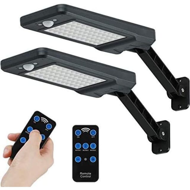 Fliti Kabellose Solar-wandleuchte Mit 60 Leds, Schutzart Ip65, Inklusive Fernbedienung – 2er-pack Sicherheitsleuchten Für Garten, Garage Und Terrasse