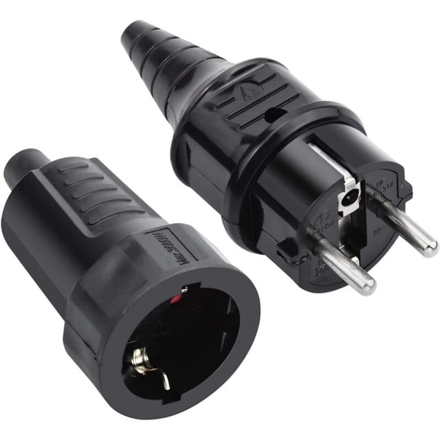 Fliti Wasserdichter Ip44-gummistecker (männlich Und Weiblich) – 250 V / 16 A, Schwarz, Komplettset Für Den Außenbereich