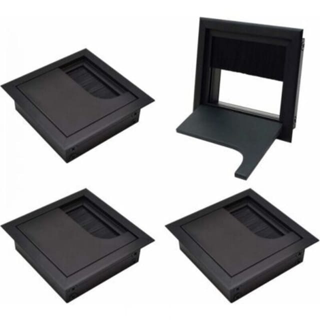 Fliti Quadratische Kabeldurchführungsabdeckung 80x80 Mm Für Büros – 4er-pack, Aus Schwarz Eloxiertem Aluminium, Unauffällige Integration In Möbel