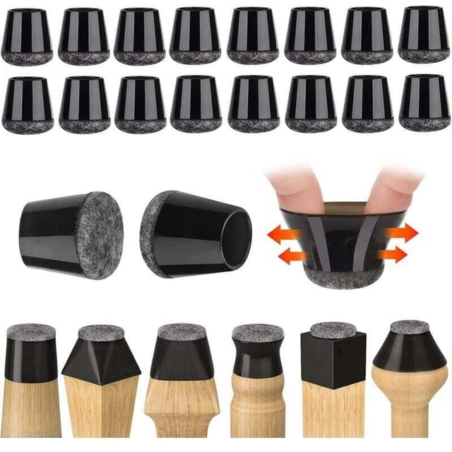 Fliti Silikon-stuhlbeingleiter In Schwarz Mit Filzunterseite – 32er-packung, Höhe 14 Bis 18 Mm, Für Hartböden Und Fliesen