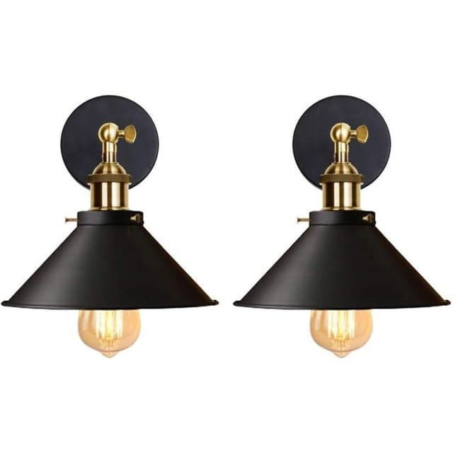 Fliti Wandleuchte Im Retro-industrie-edison-stil – 2er-set, Schwarzes Metall, 180° Drehbar, 220 Mm Durchmesser (leuchtmittel Nicht Enthalten)