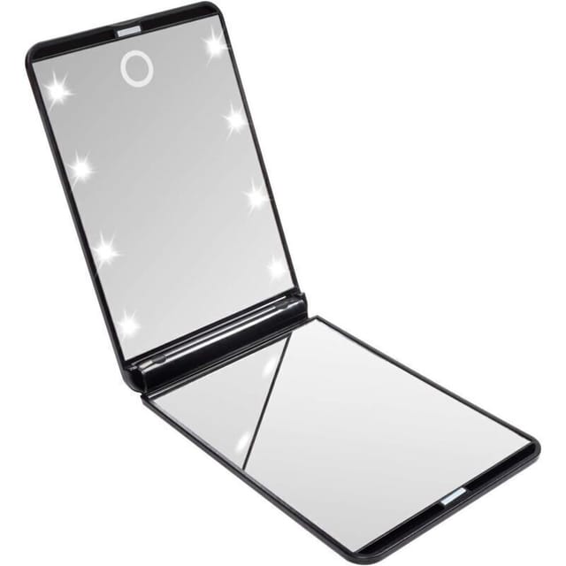 Fliti Faltbarer Taschenspiegel Mit Led-beleuchtung, 1-facher/2-facher Vergrößerung, Schwarz – Ideal Zum Schminken, Rasieren Oder Für Unterwegs